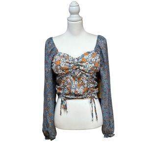 Madden NYC Bohemian Women Floral Long Sleeve Bra Cup Top Size Large